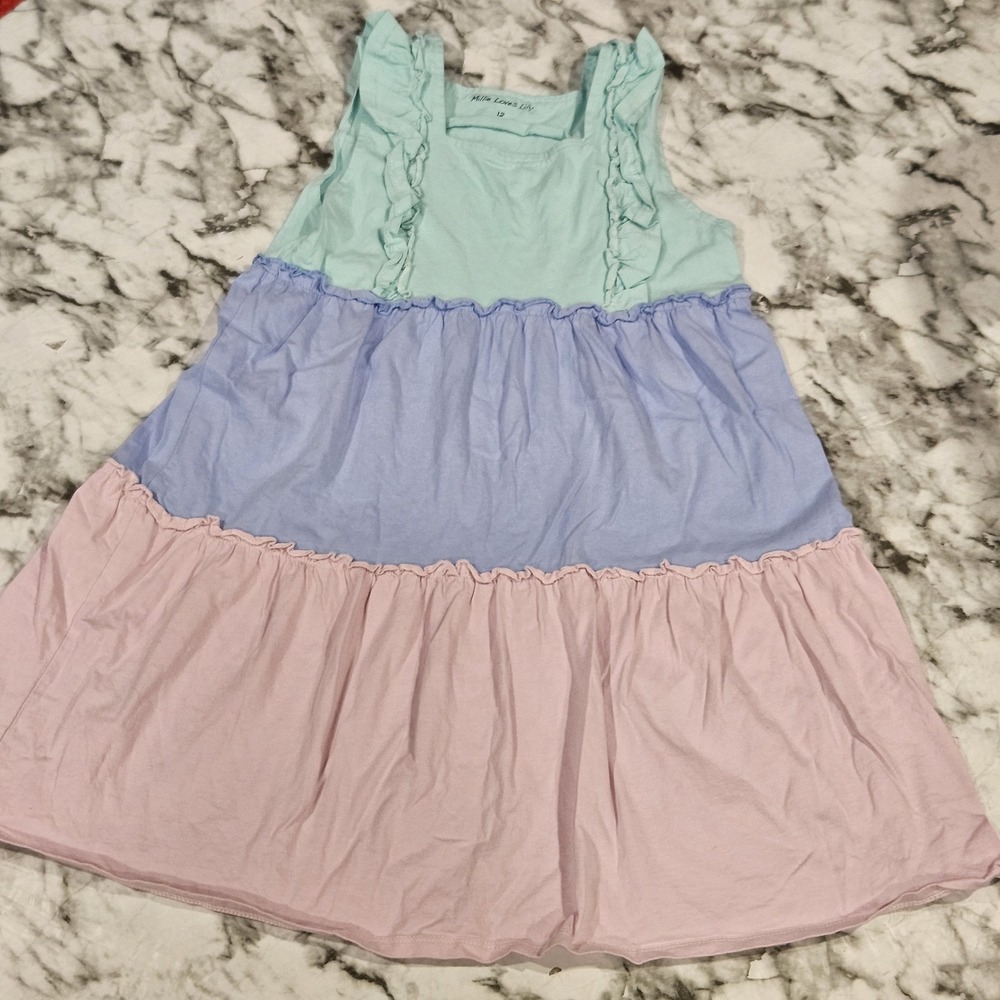 Millie Loves Lily Girls‎ Tiered Pastel Dress Size 12 Ruffle Sleeve Spring